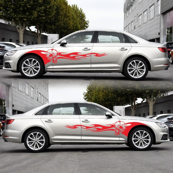 2 PCS/Set D-964 Skull Flame Pattern Car Modified Decorative Sticker(Red)