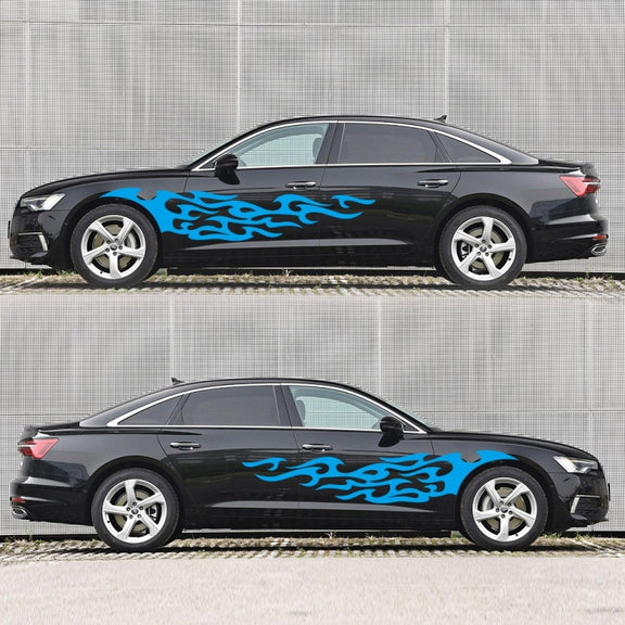 2 PCS/Set D-969 Flame Pattern Car Modified Decorative Sticker(Blue)
