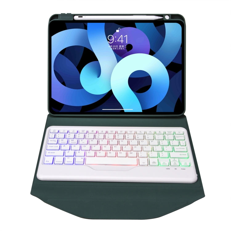 Z098BS Pen Slot Backlight Bluetooth Keyboard Leather Tablet Case For iPad Air 10.9 2022/2020(Green)