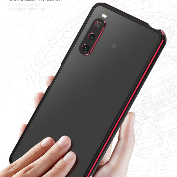 For Sony Xperia 10 ��� Aurora Series Lens Protector + Metal Frame Protective Phone Case(Black+Silver)