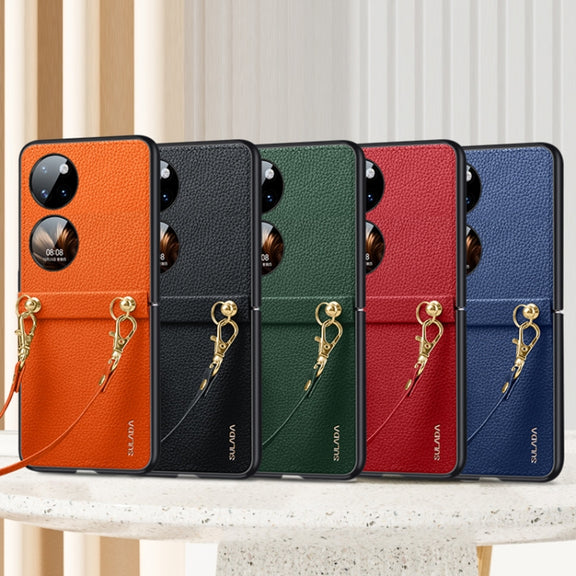 For Huawei P50 Pocket SULADA Litchi Texture Leather + TPU Phone Case with Strap(Orange)
