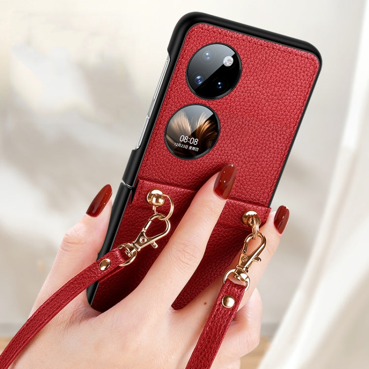 For Huawei P50 Pocket SULADA Litchi Texture Leather + TPU Phone Case with Strap(Black)