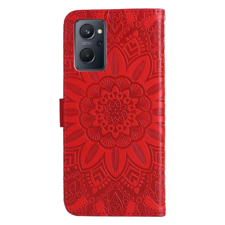 For OPPO Realme 9i / A36 4G / A76 4G Embossed Sunflower Leather Phone Case(Red)