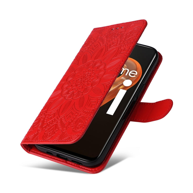 For OPPO Realme 9i / A36 4G / A76 4G Embossed Sunflower Leather Phone Case(Red) - Realme Cases by PMC TechLife | Online Shopping South Africa | PMC TechLife | Buy Now Pay Later Mobicred