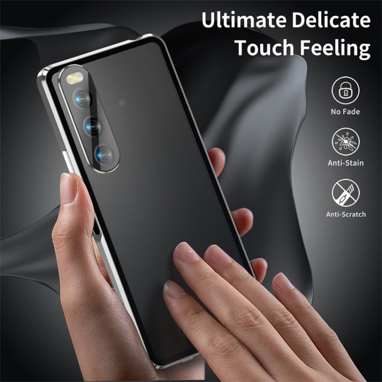 For Sony Xperia 10 IV HD Magnetic Metal Tempered Glass Phone Case(Silver)