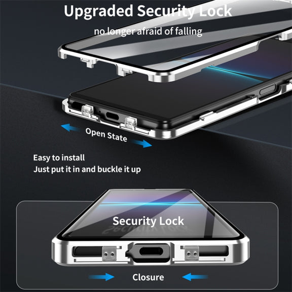 For Sony Xperia 10 IV HD Magnetic Metal Tempered Glass Phone Case(Silver)