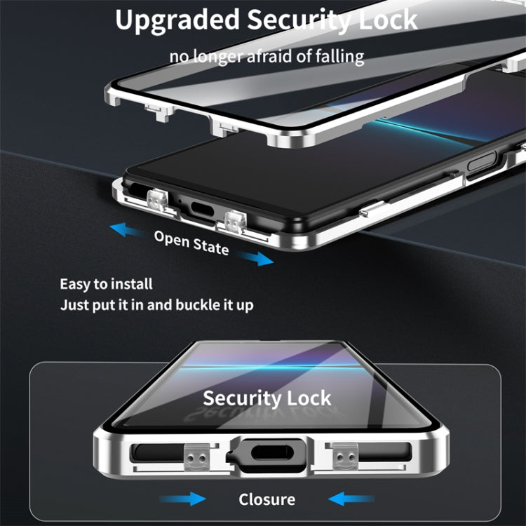 For Sony Xperia 10 IV HD Magnetic Metal Tempered Glass Phone Case(Silver)