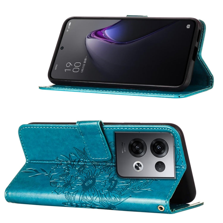 For OPPO Reno8 Pro+ Embossed Butterfly Flip Leather Phone Case(Blue) - OPPO Cases by PMC TechLife | Online Shopping South Africa | PMC TechLife