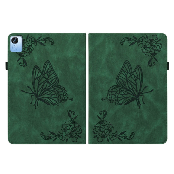 For Realme Pad X Butterfly Flower Embossed Leather Tablet Case(Green)