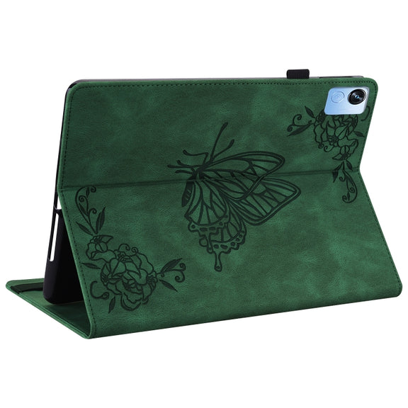 For Realme Pad X Butterfly Flower Embossed Leather Tablet Case(Green)