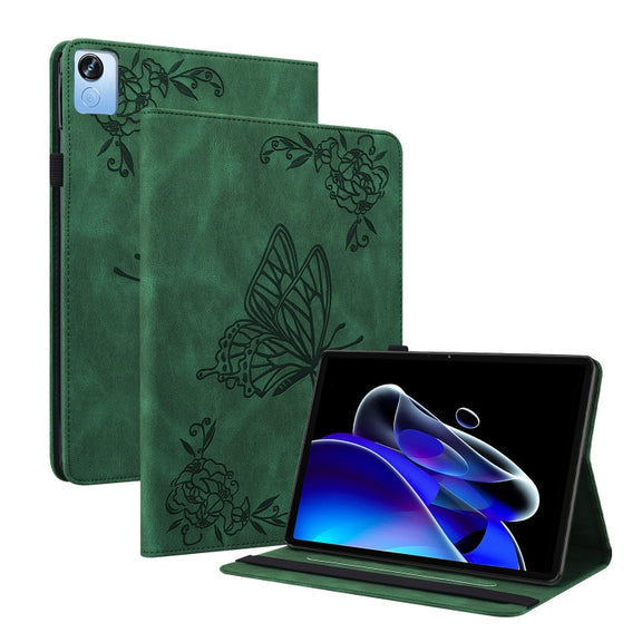 For Realme Pad X Butterfly Flower Embossed Leather Tablet Case(Green)