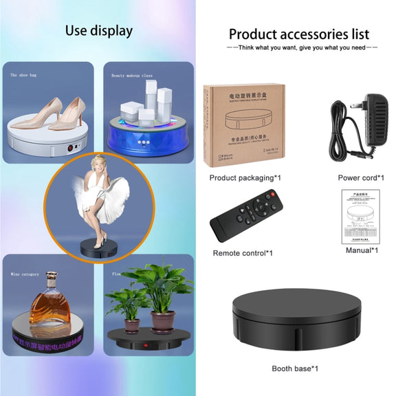 22cm Charging Rotating Display Stand Video Shooting Turntable, Load: 50kg, Power Plug:UK Plug(Black)