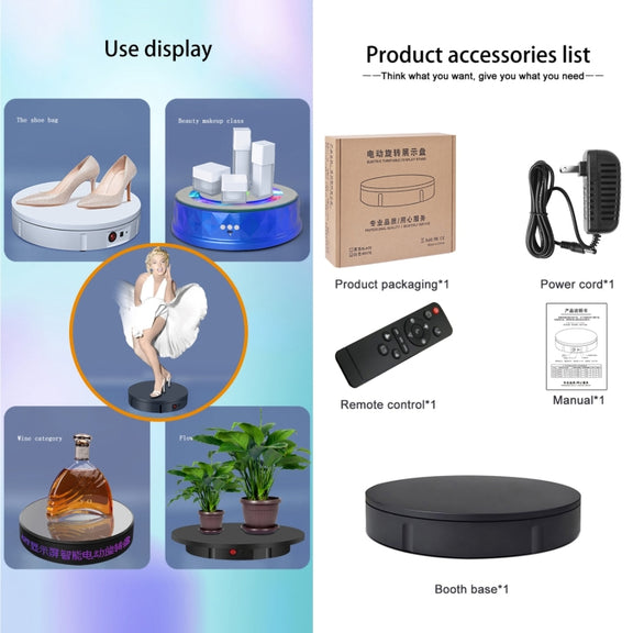 30cm Charging Rotating Display Stand Video Shooting Turntable, Load: 100kg, Power Plug:US Plug(Black)