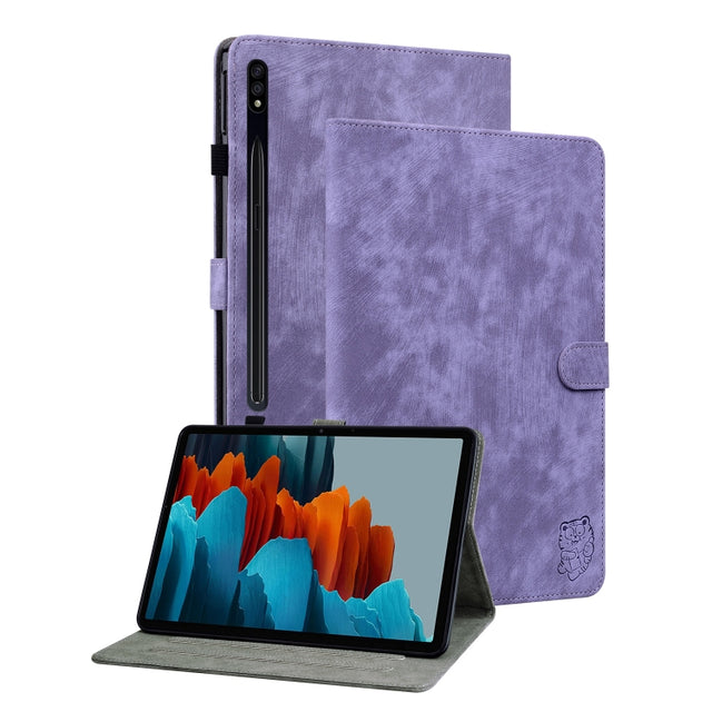 For Samsung Galaxy Tab S9 Tiger Pattern Flip Leather Tablet Case(Purple)