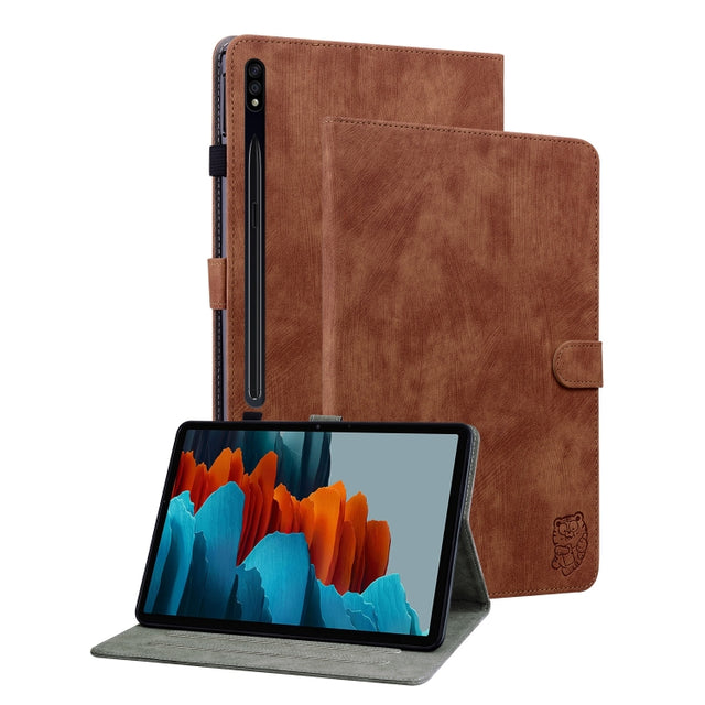 For Samsung Galaxy Tab S9 Tiger Pattern Flip Leather Tablet Case(Brown)