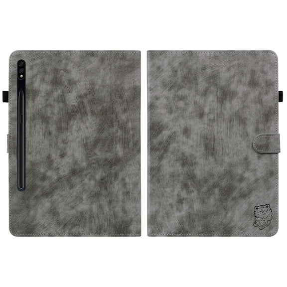 For Samsung Galaxy Tab S9+ Tiger Pattern Flip Leather Tablet Case(Grey)