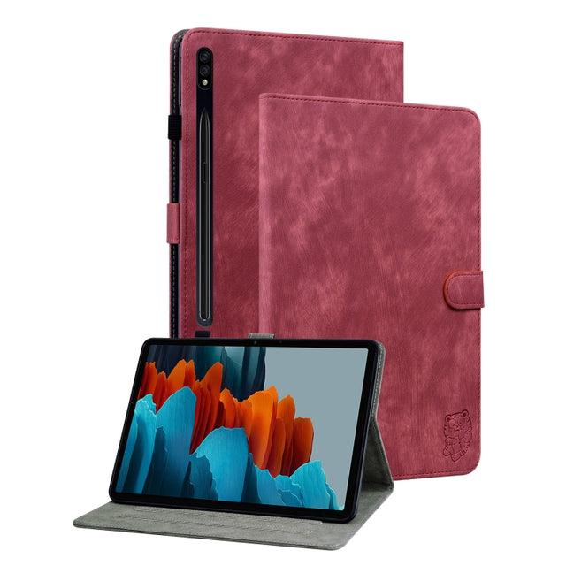 For Samsung Galaxy Tab S9+ Tiger Pattern Flip Leather Tablet Case(Red)