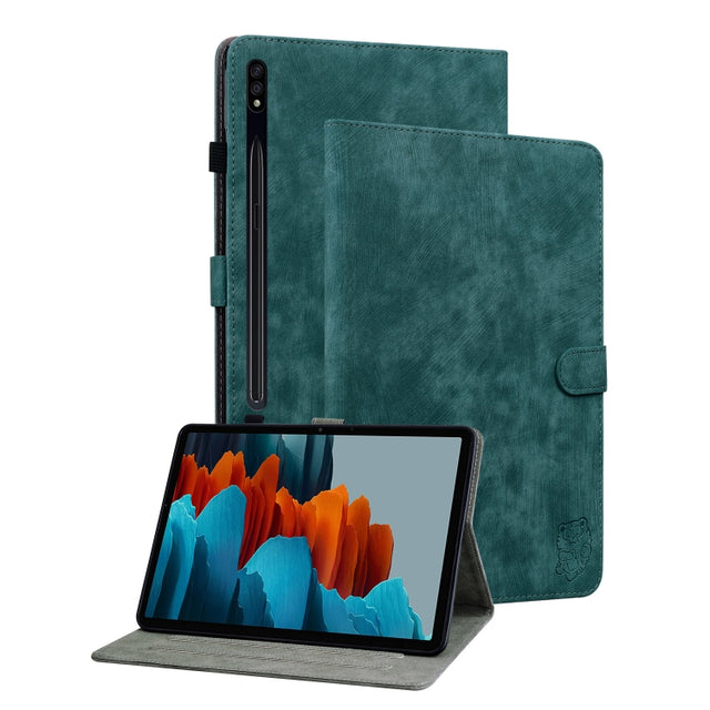 For Samsung Galaxy Tab S9+ Tiger Pattern Flip Leather Tablet Case(Dark Green)
