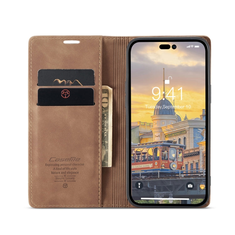 For iPhone 14 Pro Max CaseMe-013 Multifunctional Retro Frosted Leather Phone Case (Brown) - free shipping - PMC Jewellery - Order now!