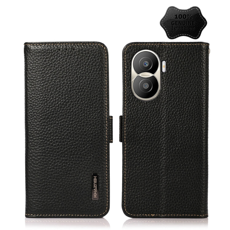 For Honor X40i KHAZNEH Side-Magnetic Litchi Texture Genuine Leather RFID Phone Case(Black) - Honor Cases by PMC TechLife | Online Shopping South Africa | PMC TechLife | Buy Now Pay Later Mobicred