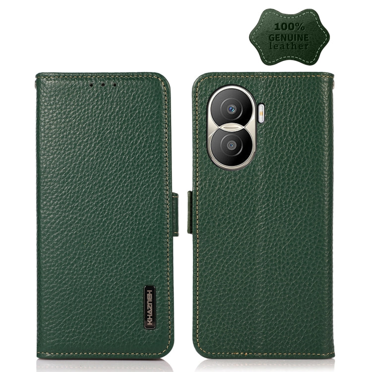 For Honor X40i KHAZNEH Side-Magnetic Litchi Texture Genuine Leather RFID Phone Case(Green) - Honor Cases by PMC TechLife | Online Shopping South Africa | PMC TechLife | Buy Now Pay Later Mobicred