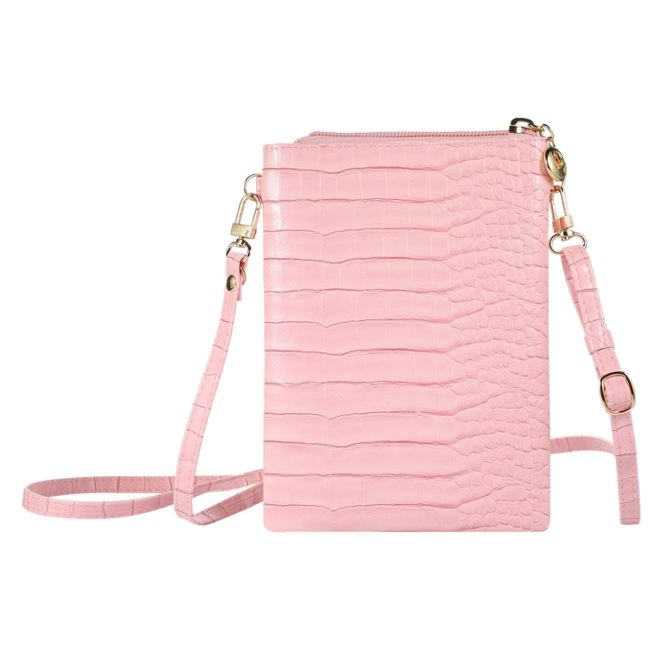 Stone Texture Card Holder Mobile Phone Zipper Bag with Long Strap(Pink) -  by PMC Jewellery | Online Shopping South Africa | PMC Jewellery | Buy Now Pay Later Mobicred