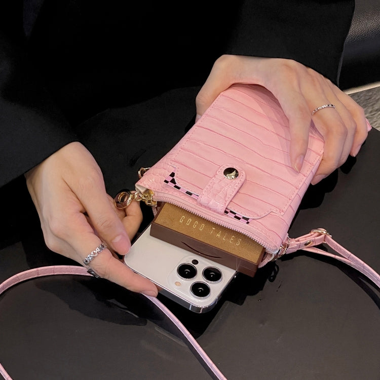 Stone Texture Card Holder Mobile Phone Zipper Bag with Long Strap(Pink) -  by PMC Jewellery | Online Shopping South Africa | PMC Jewellery | Buy Now Pay Later Mobicred