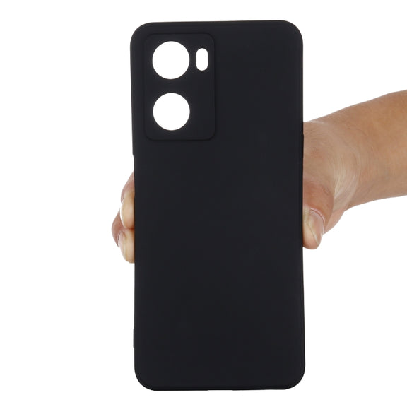 Pure Color Liquid Silicone Shockproof Phone Case for OPPO A57 4G/A77 4G/A77S 4G/A57S/A57E 4G/ OnePlus Nord N20 SE 4G(Black)