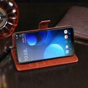 For HTC Desire 19+ idewei Crazy Horse Texture Horizontal Flip Leather Case with Holder & Card Slots & Wallet(Dark Blue)