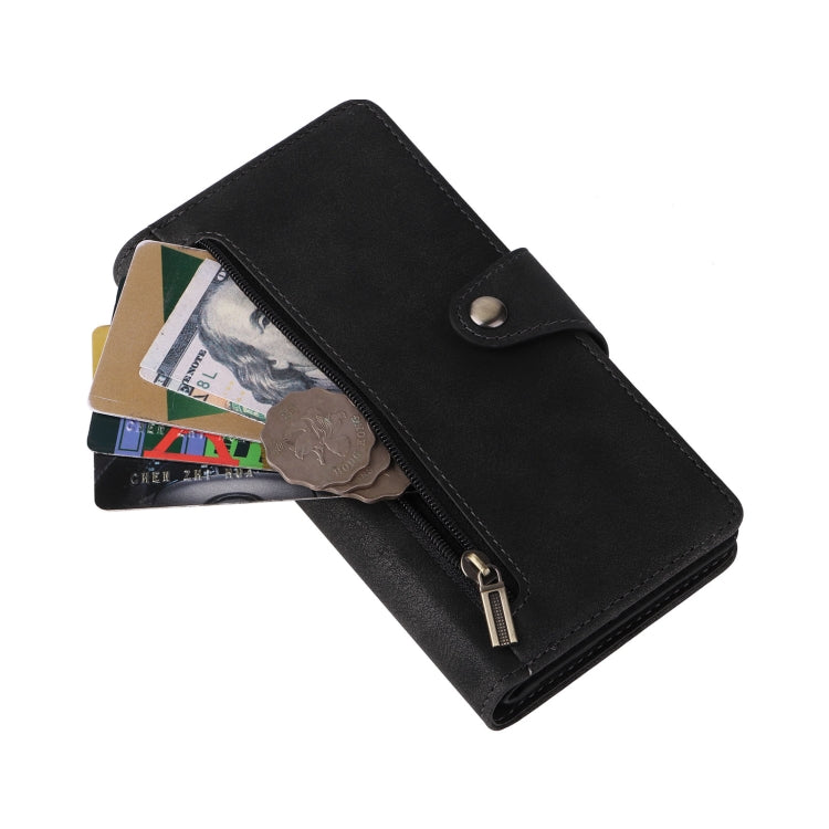 For Google Pixel 6a Rivet Buckle 9 Cards Three Fold Leather Phone Case(Black) - Google Cases by PMC TechLife | Online Shopping South Africa | PMC TechLife | Buy Now Pay Later Mobicred