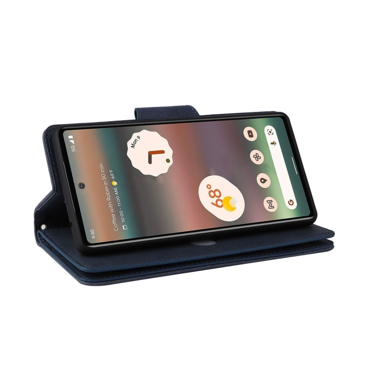For Google Pixel 6a Rivet Buckle 9 Cards Three Fold Leather Phone Case(Blue) - Google Cases by PMC TechLife | Online Shopping South Africa | PMC TechLife | Buy Now Pay Later Mobicred