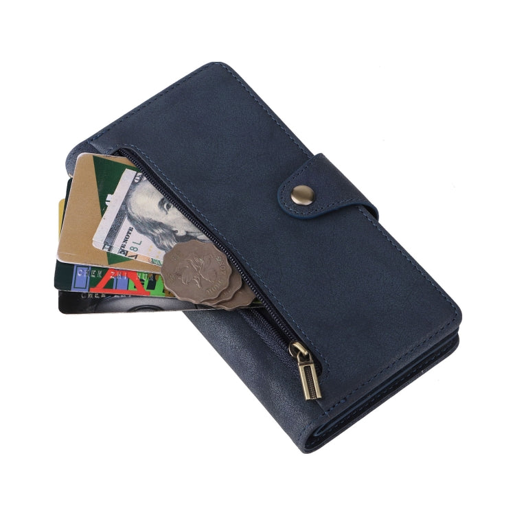 For Google Pixel 6a Rivet Buckle 9 Cards Three Fold Leather Phone Case(Blue)