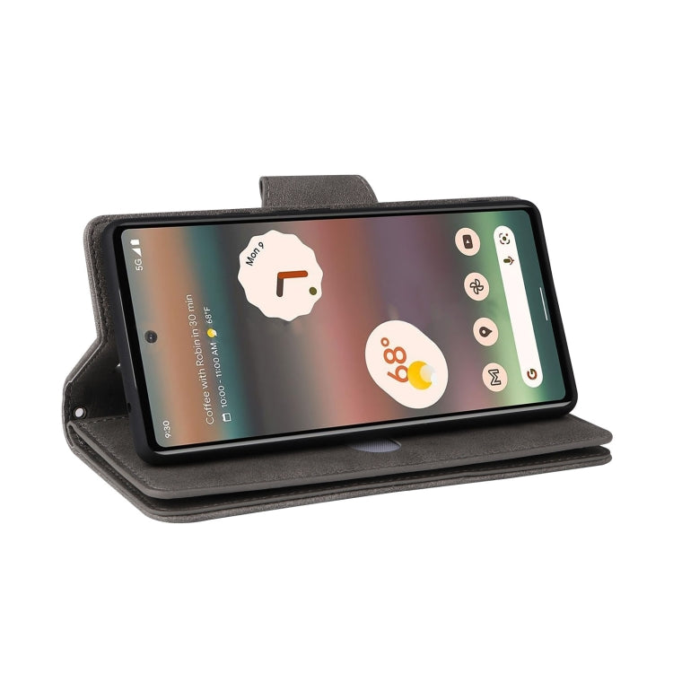 For Google Pixel 6a Rivet Buckle 9 Cards Three Fold Leather Phone Case(Grey) - Google Cases by PMC TechLife | Online Shopping South Africa | PMC TechLife | Buy Now Pay Later Mobicred