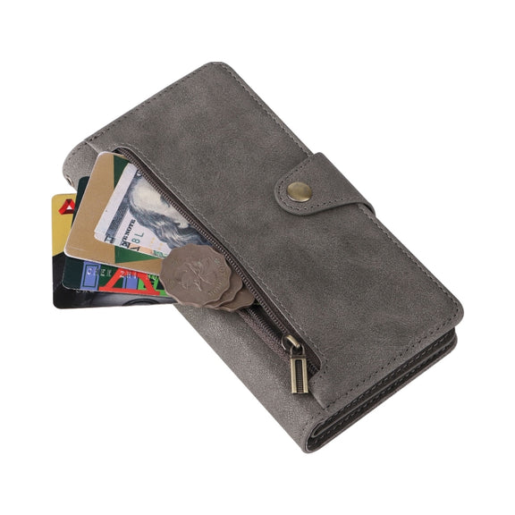 For Google Pixel 6a Rivet Buckle 9 Cards Three Fold Leather Phone Case(Grey)