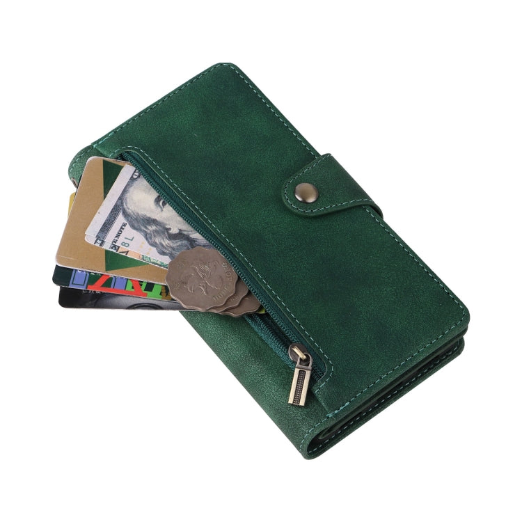 For Google Pixel 6a Rivet Buckle 9 Cards Three Fold Leather Phone Case(Green)