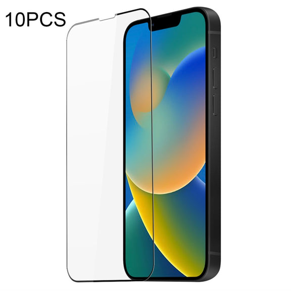 For iPhone 16e / 14 / 13 / 13 Pro 10pcs DUX DUCIS 0.33mm 9H Medium Alumina Tempered Glass Film(Black)