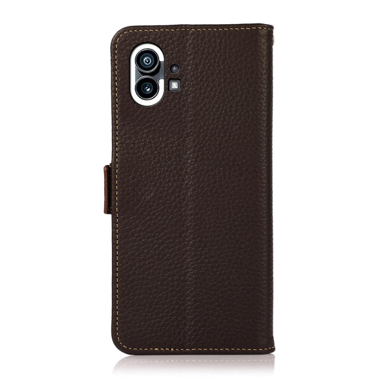 For Nothing Phone 1 KHAZNEH Side-Magnetic Litchi Genuine Leather RFID Phone Case(Brown) - Nothing Cases by PMC TechLife | Online Shopping South Africa | PMC TechLife | Buy Now Pay Later Mobicred
