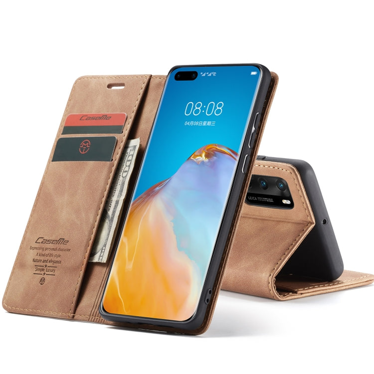 For Huawei P40 CaseMe-013 Multifunctional Horizontal Flip Leather Case with Card Slot & Holder & Wallet(Brown)