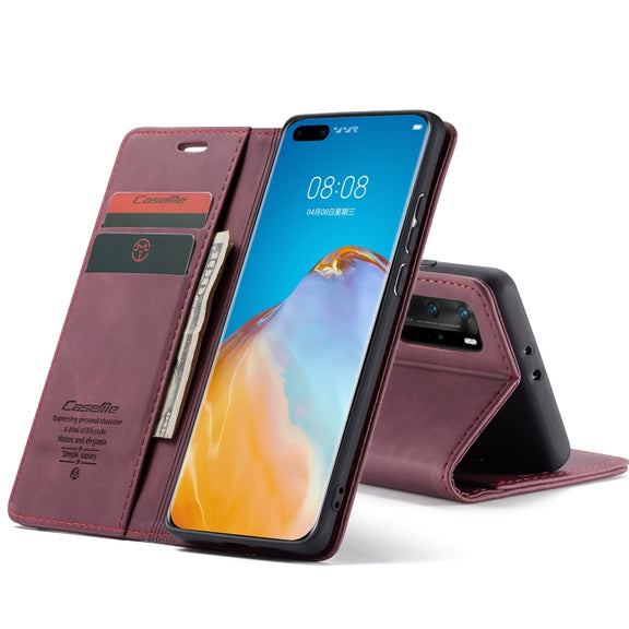 For Huawei P40 Pro CaseMe-013 Multifunctional Horizontal Flip Leather Case with Card Slot & Holder & Wallet(Wine Red)
