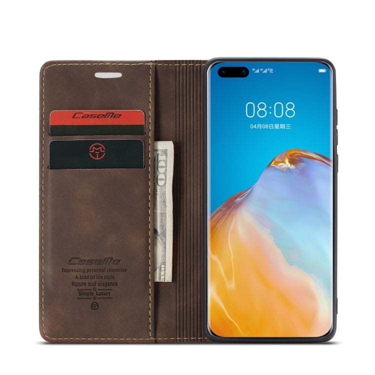 For Huawei P40 Pro CaseMe-013 Multifunctional Horizontal Flip Leather Case with Card Slot & Holder & Wallet(Coffee)
