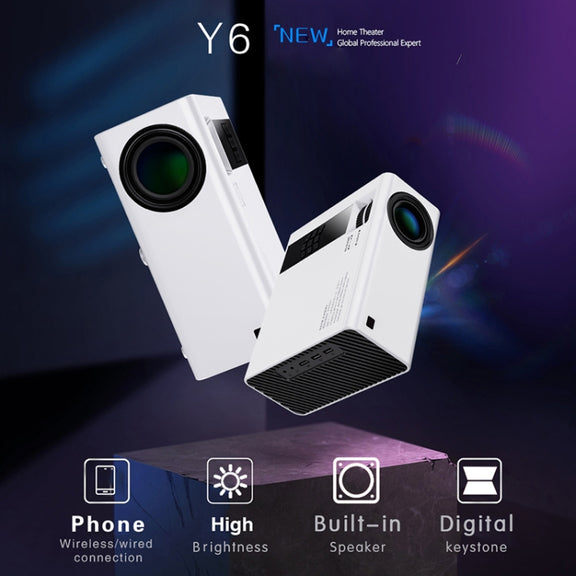 Y6 190ANSI 1024x600P LED Projector Support Screen Mirroring, UK Plug(White)