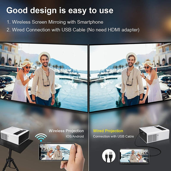 Y6 190ANSI 1024x600P LED Projector Support Screen Mirroring, UK Plug(White)