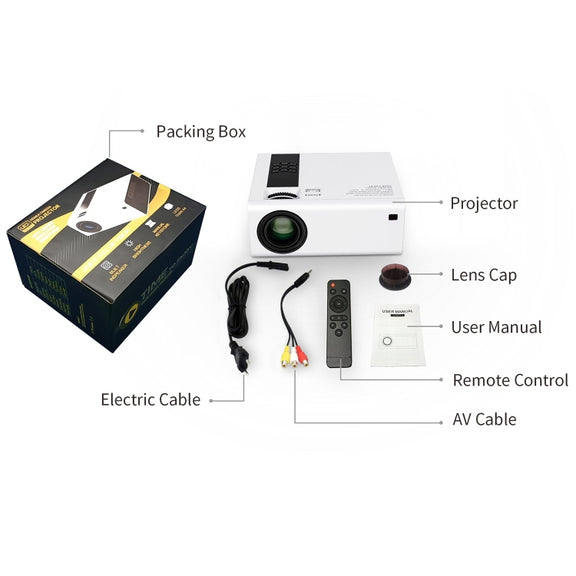 Y6 190ANSI 1024x600P LED Projector Support Screen Mirroring, UK Plug(White)