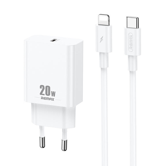 REMAX RP-U5 Extreme 2 Series 20W PD Charger + 1m USB-C / Type-C to 8 Pin Fast Charge Data Cable Set, Specification:EU Plug(White)