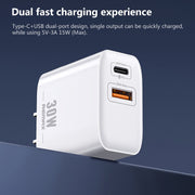 REMAX RP-U82 30W USB+USB-C/Type-C Dual Interface Fast Charger, Specification:CN Plug(White)
