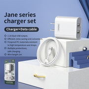 REMAX RP-U35 Jane Series 2.1A Dual USB Port Fast Charger Set, Cable:8 Pin(EU Plug)