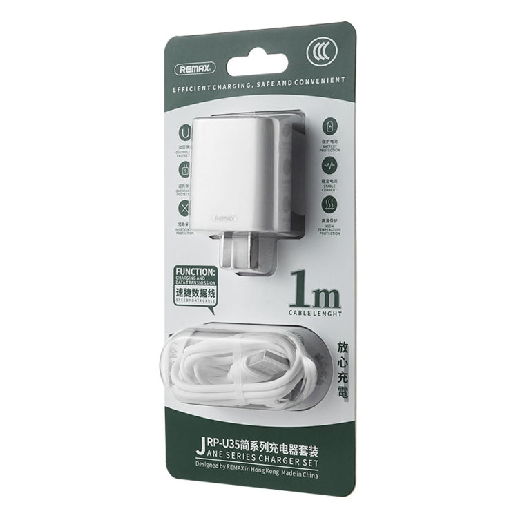 REMAX RP-U35 Jane Series 2.1A Dual USB Port Fast Charger Set, Cable:8 Pin(CN Plug)