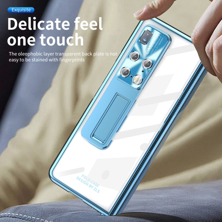 For Huawei Mate X2 Magnetic Hinges Plating Phone Case with Holder(Blue) - Huawei Cases by PMC TechLife | Online Shopping South Africa | PMC TechLife | Buy Now Pay Later Mobicred