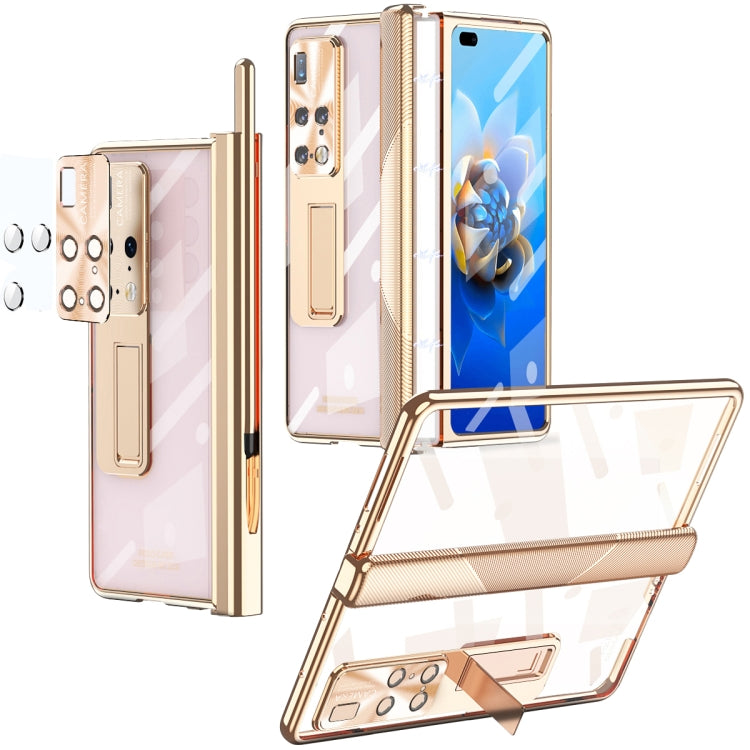 For Huawei Mate X2 Magnetic Hinges Plating Phone Case with Holder(Champagne Gold) - Huawei Cases by PMC TechLife | Online Shopping South Africa | PMC TechLife | Buy Now Pay Later Mobicred