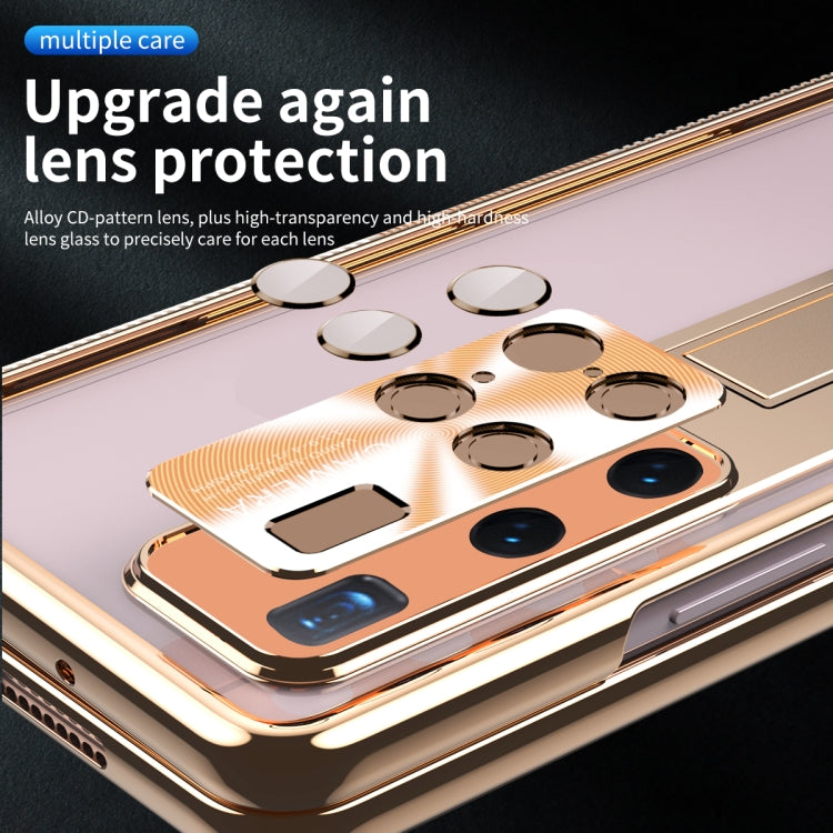 For Huawei Mate X2 Magnetic Hinges Plating Phone Case with Holder(Champagne Gold) - Huawei Cases by PMC TechLife | Online Shopping South Africa | PMC TechLife | Buy Now Pay Later Mobicred